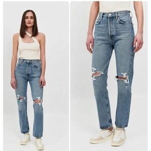 Agolde Jeans Women‎ 27 Blue Riley High Rise Straight Crop Distressed Streetwear